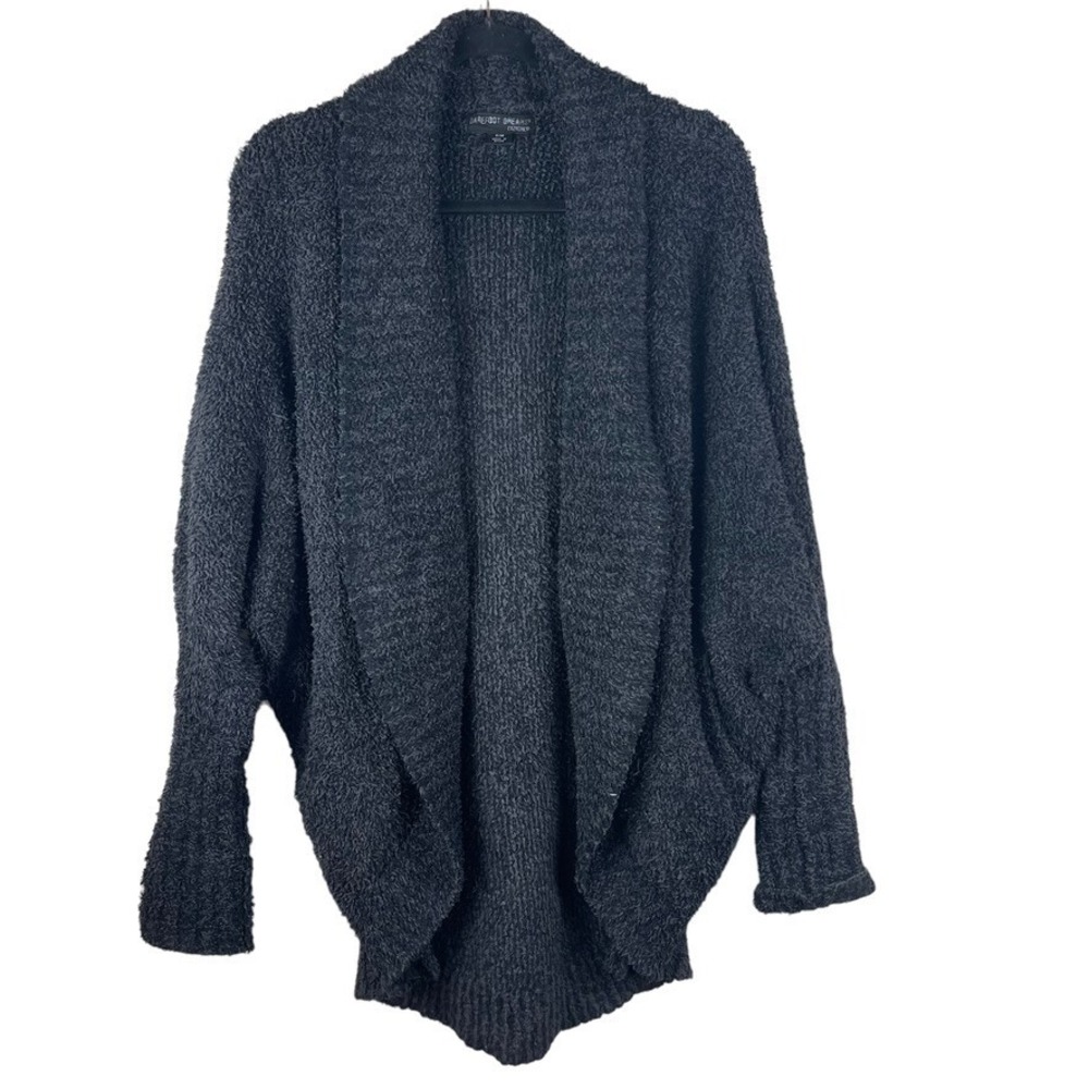 Barefoot Dreams Size S/M CozyChic Lite Black Gray Sweater Cardigan Open Front